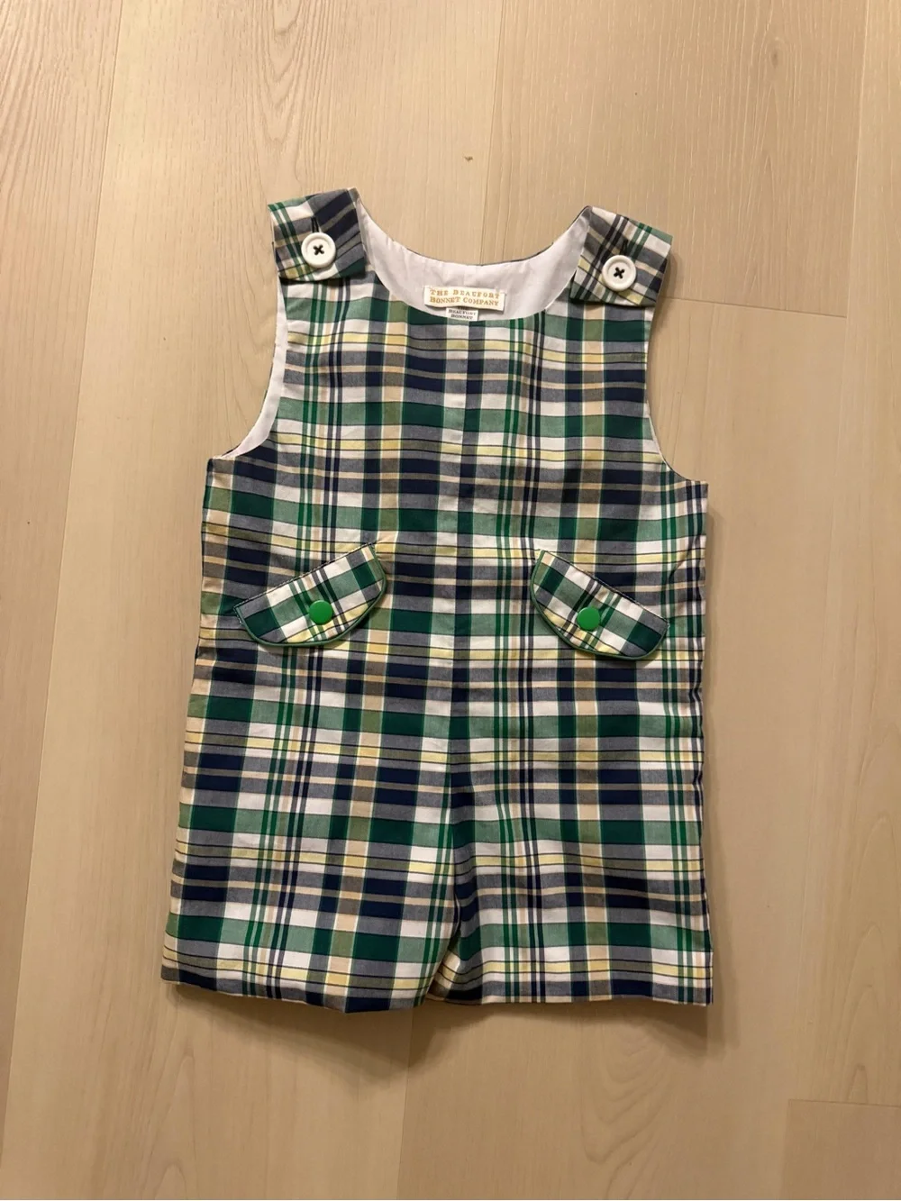 The Beaufort Bonnet Company green plaid Prescott Pocket Jon Jon 12-18M